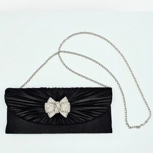 Lulu Townsend Black Clutch with Rhinestone Bow